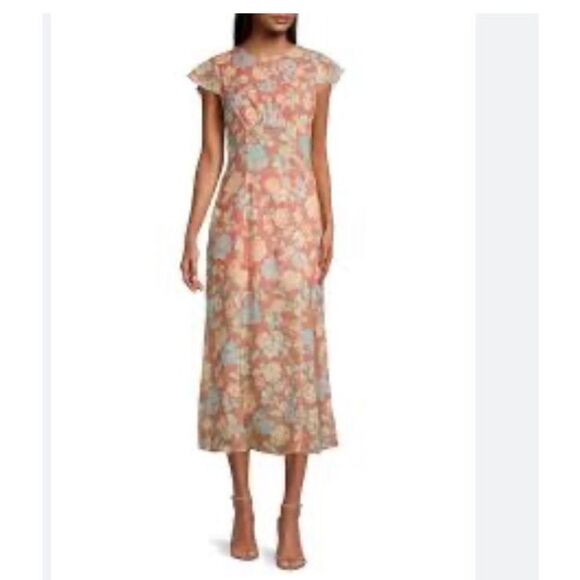 Hansen & Gretel Backless floral ￼ Cap sleeve maxi dress size S Saks fifth Ave - Picture 2 of 7